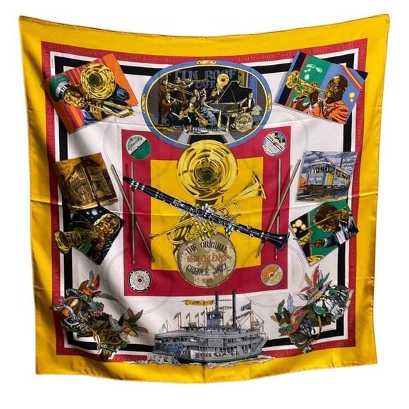 HERMES Silk Scarf  "New Orelans" by Loïc Dubigeon 90cm Carre with Paper Bag - Picture 2 of 16